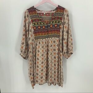 Umgee babydoll BoHo Aztec  balloon sleeve dress M